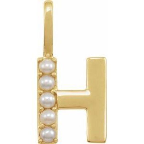 Kazi Luxury 14K Yellow Gold Cultured White Pearl Initial H Charm/Pendant